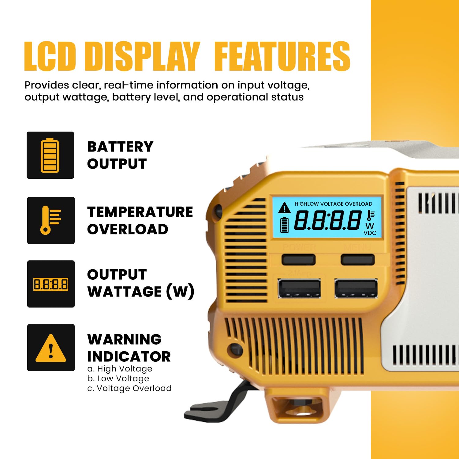 Инвертор K KRIËGER Krieger 12 V DC до 230 V AC Модифицированная синусоидальная волна 230 Вольт UK 3-контактные розетки и два USB разъема, фото №6