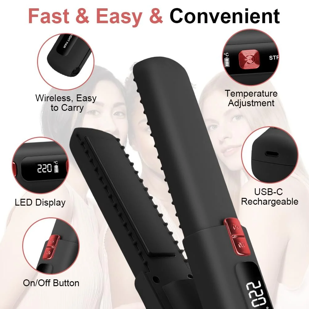 Випрямляч 2-в-1 бездротовий 4500 mAh з LCD-дисплеєм 160 °C - 220 °C, фото №5 Випрямляч 2-в-1 бездротовий 4500 mAh з LCD-дисплеєм 160 °C - 220 °C, фото №5