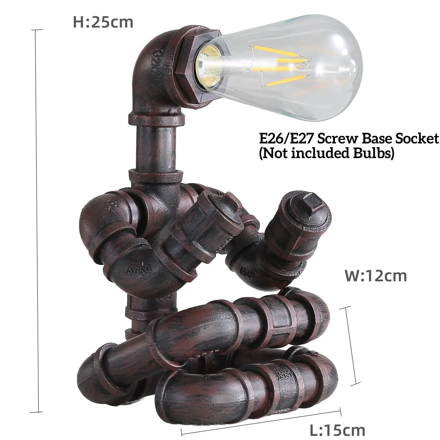 Настільна лампа Steampunk Retro Industrial Water Pipe Robot Металева E27 Yoga, фото №4