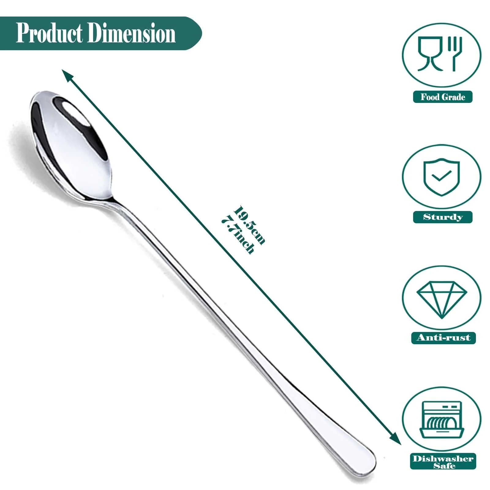 Ложка для лате макіато PionStar з нержавіючої сталі, набір 24 шт, 19.5 см, фото №2