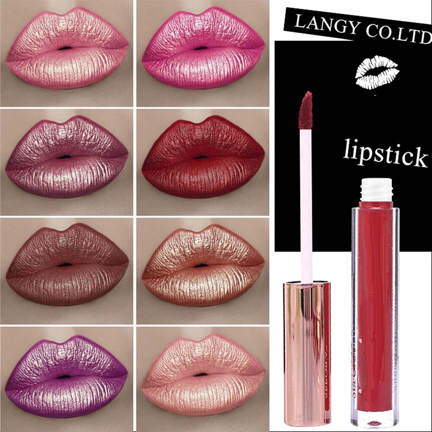 Матовый металлик Блеск для губ Стойкий Водостойкий Сильно пигментированный Не липкий Бриллиантовый блеск Жидкая помада Макияж для женщин (C), фото №4