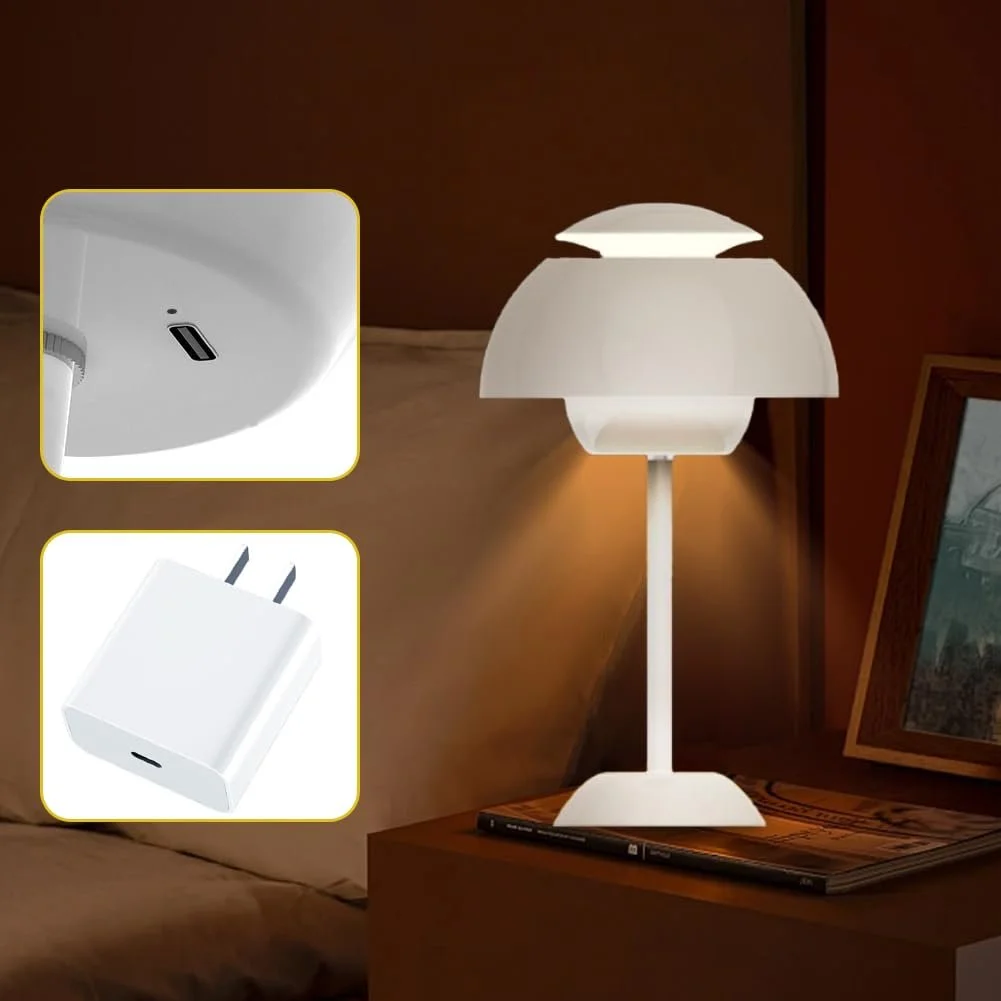Настільна лампа Flowerpot Mushroom Lamp LED акумуляторна USB 3 колірні температури Сіра, фото №4