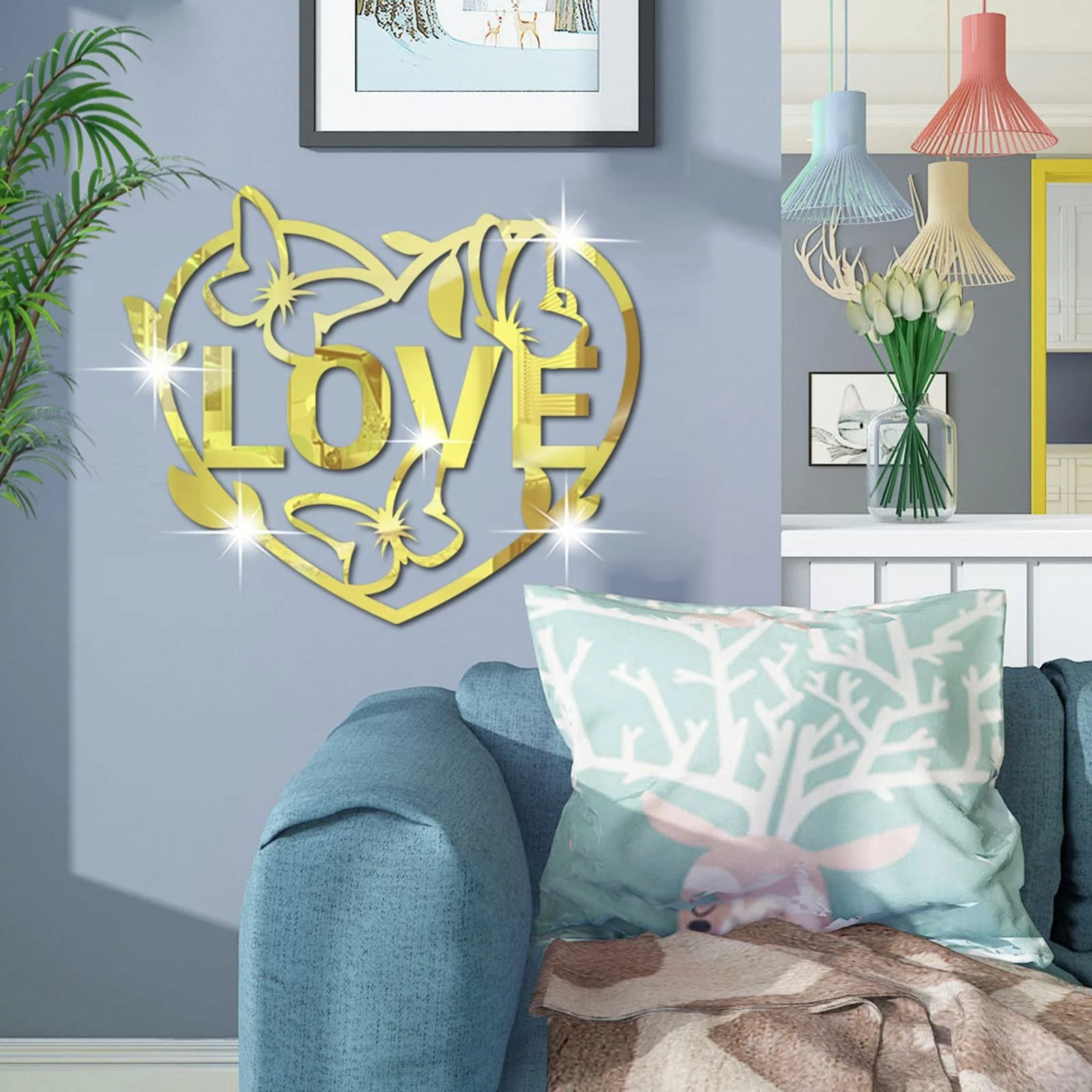 Дзеркальна наклейка на стіну Love Heart Butterfly 3D Вініл Чорний, фото №2