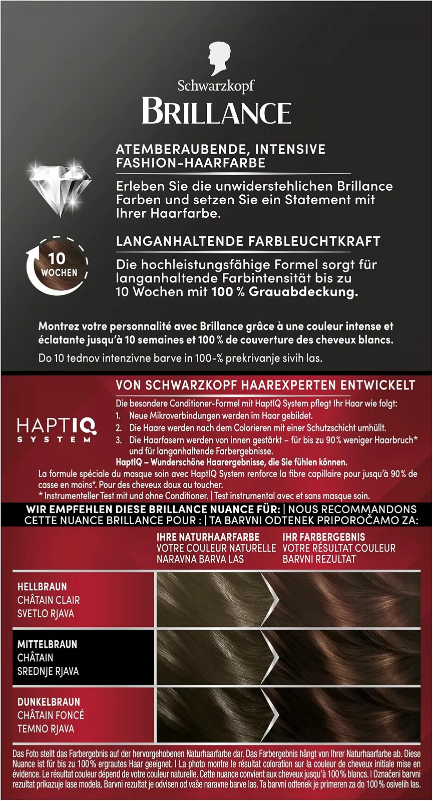 Крем-фарба для інтенсивного фарбування волосся Brillance 869 Каштановий Коричневий (2 x 170 мл), фото №2 Крем-фарба для інтенсивного фарбування волосся Brillance 869 Каштановий Коричневий (2 x 170 мл), фото №2