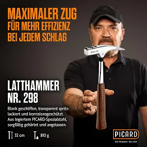 Молоток кровельщика PICARD No. 298 + Mini BlackGiant® + стикер 600 г гладкий боек магнитный держатель гвоздей трубчатая рукоятка из хромомолибденовой стали synthetic.ua - Фото 1
