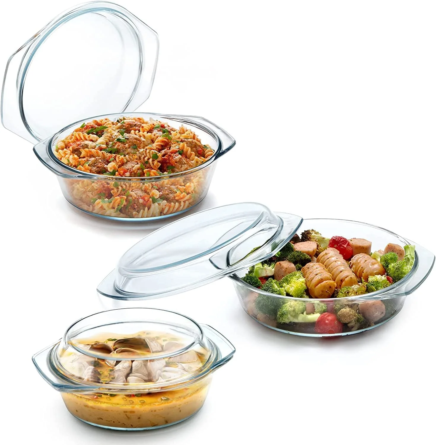 Набор форм для запекания стеклянных с крышками 3 шт 1+1.4+1.7 л круглые, фото №6