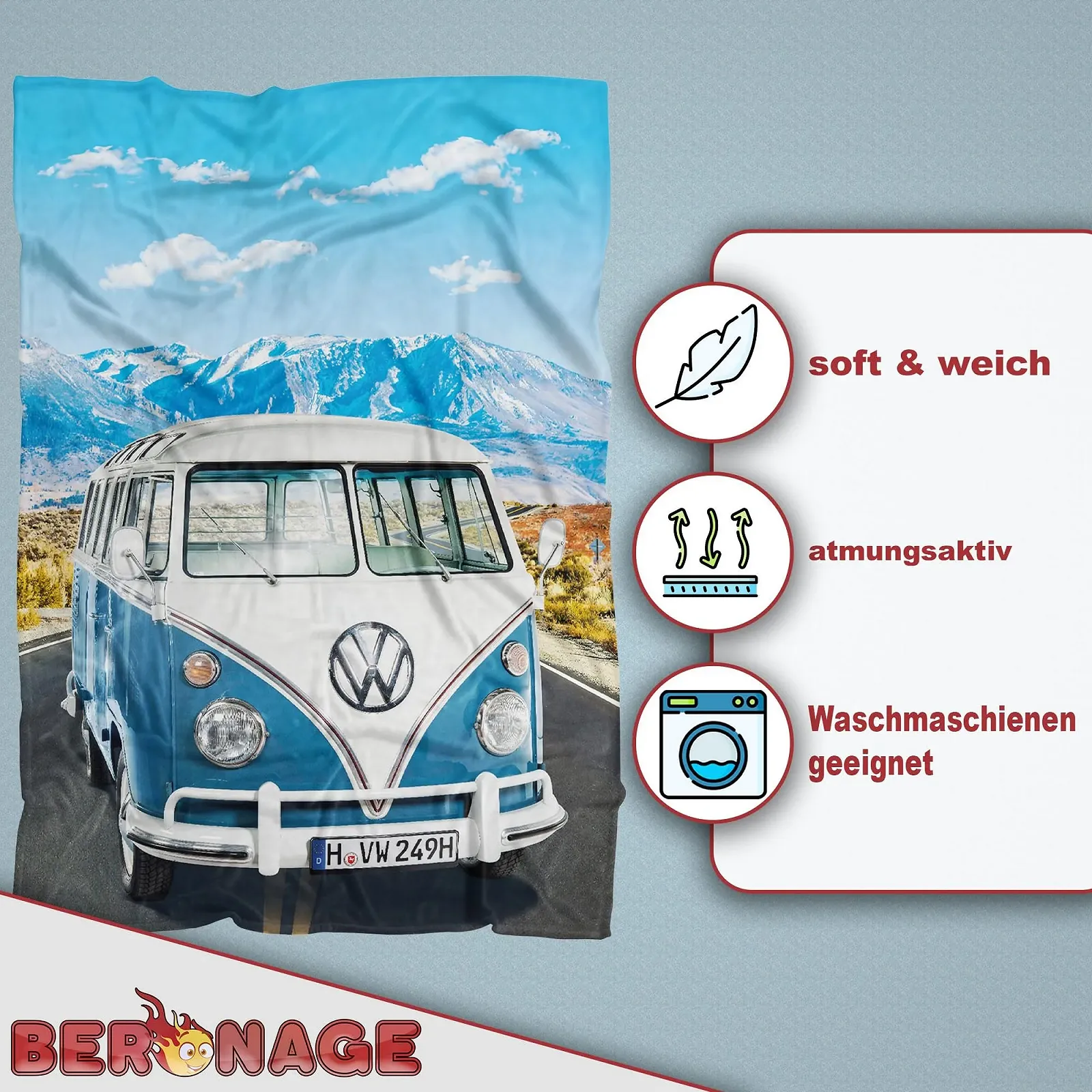 Покрывало VW Volkswagen T1 Adventure - Синий 150 x 200 см, фото №7
