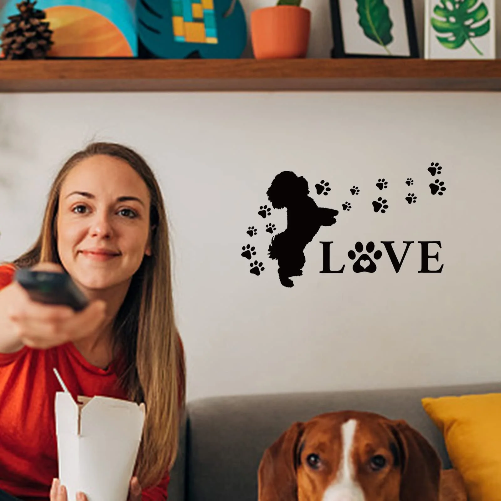 Наклейка на стіну SUPERDANT Собака та напис LOVE Вінілова Чорна, фото №3