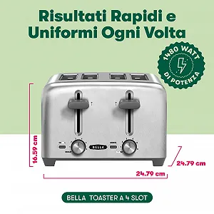 Тостер BELLA на 4 скибочки з дуже широкими слотами для тостів і знімним відсіком для крихт 6 рівнів підсмажування, автоматичне вимкнення та функція підігріву synthetic.ua - Фото 1