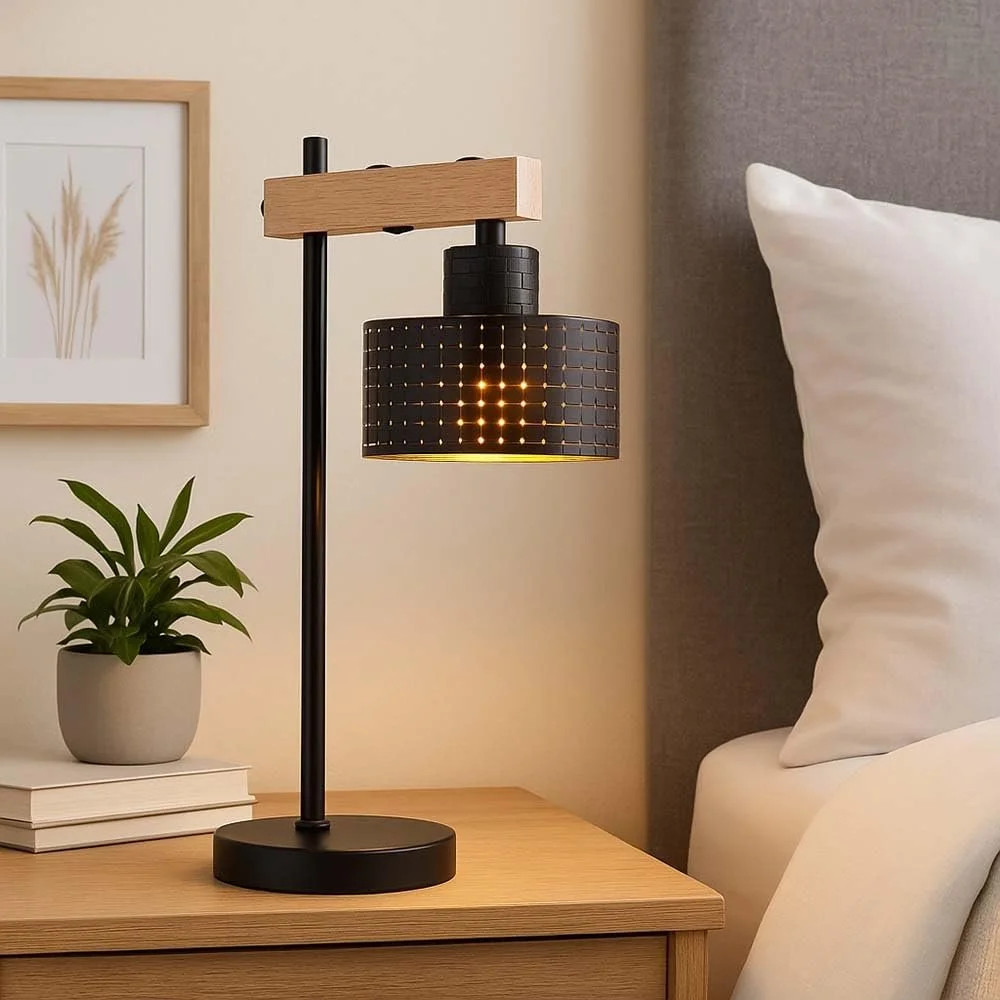 Настольная лампа GLOBO Регулируемая высота Эффект дерева 31 x 55 см Черная Золотистая, фото №3