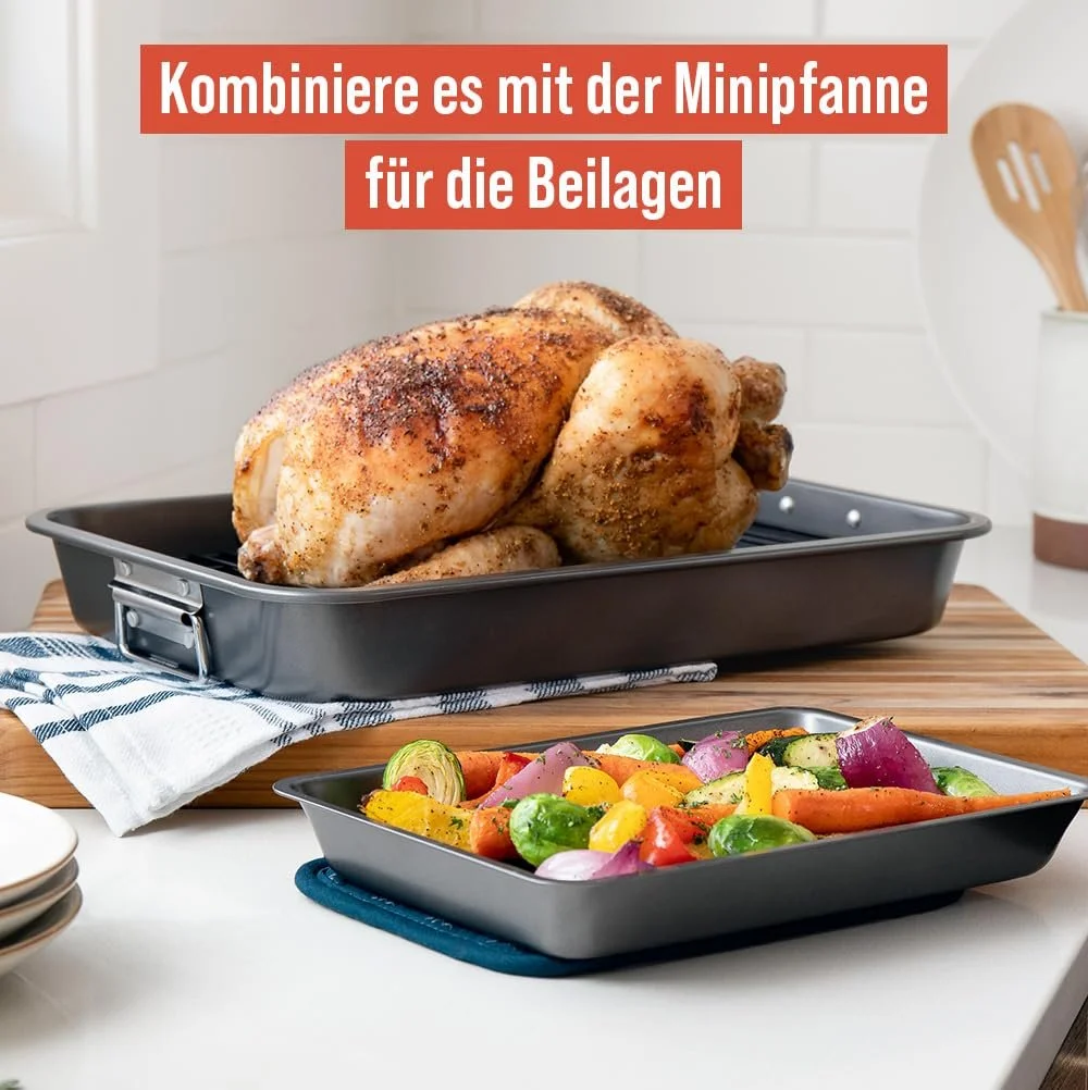 Форма для запекания Chef Pomodoro С решеткой и поддоном для жира, антипригарная 41 x 28 см Серая, фото №7 Форма для запекания Chef Pomodoro С решеткой и поддоном для жира, антипригарная 41 x 28 см Серая, фото №7