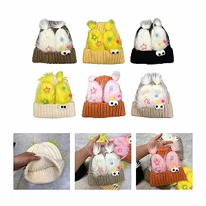 Шапка-бини Ldabrye Y2k для подростков, эластичная, с мультяшными большими глазами, защита ушей, зимняя, для взрослых, для велоспорта и лыж synthetic.ua - Фото 1