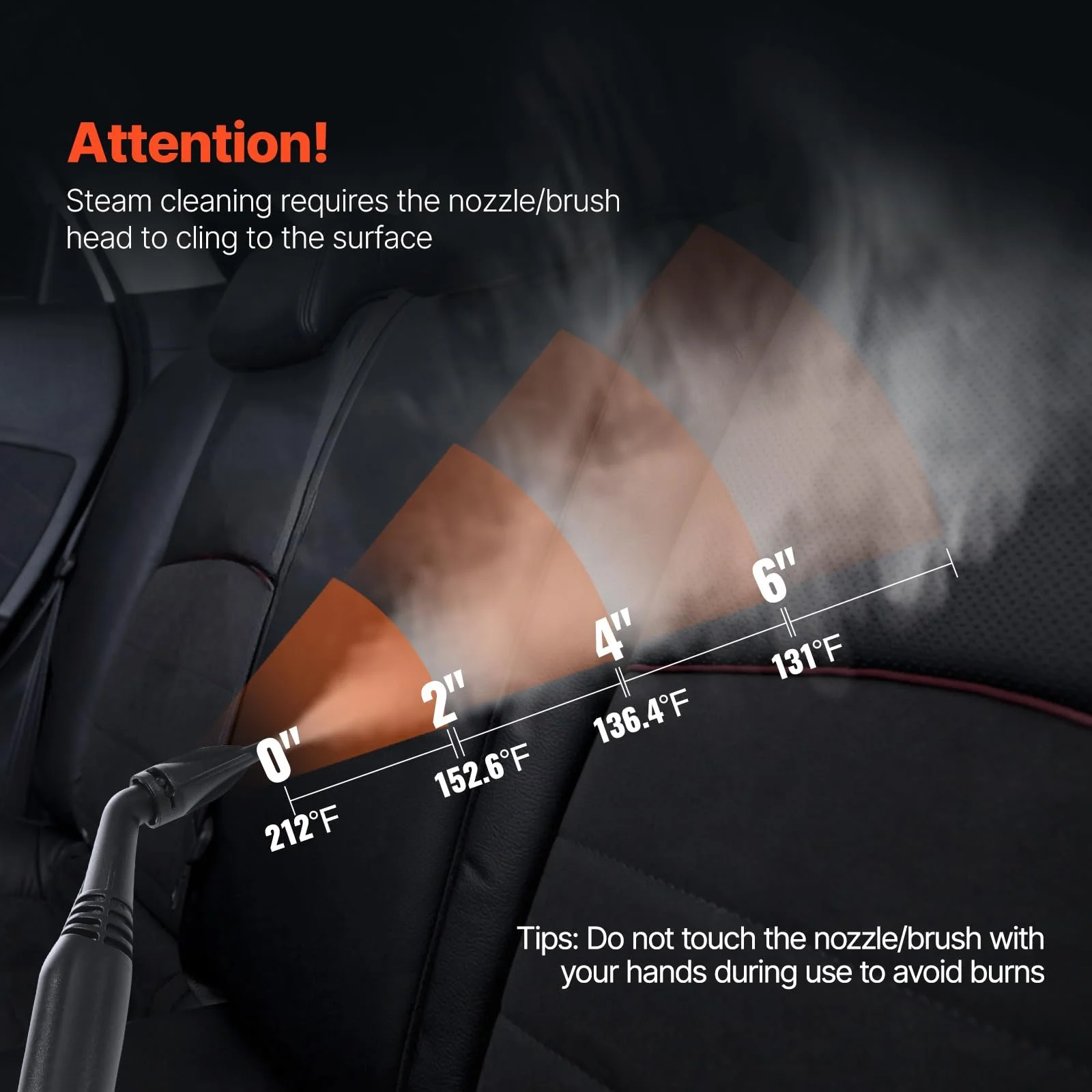 Пароочисник VEVOR Багатоцільовий з 23 аксесуарами, подовженим шнуром живлення 1,5 м, баком 2,5 л та портативною ручкою для швів, плитки, підлоги, приладів, дому, автомобіля, фото №6