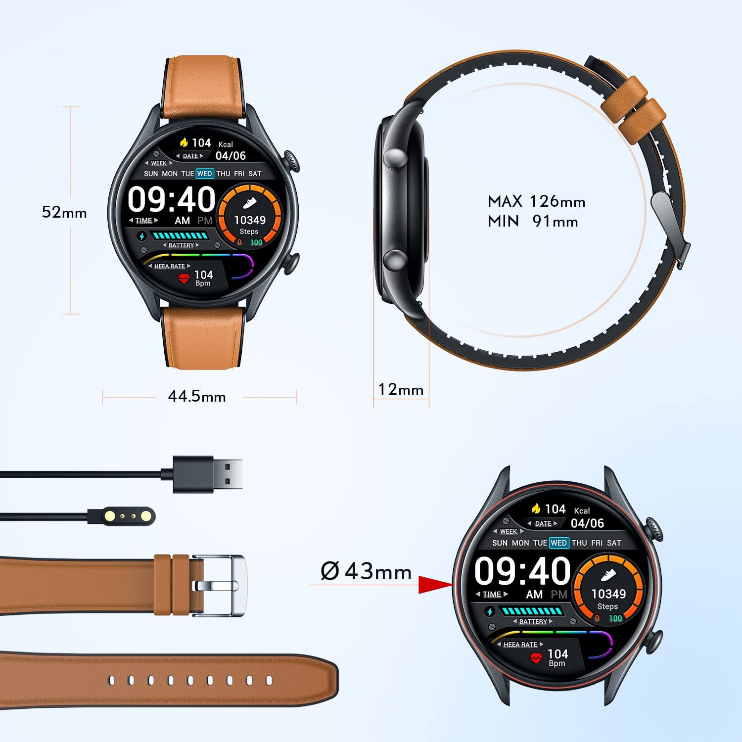 Смарт-часы Motsfit мужские с функцией телефона, фитнес-часы с шагомером, большой дисплей 1,32 дюйма, водонепроницаемый фитнес-трекер, спортивные часы для iOS Android, фото №7