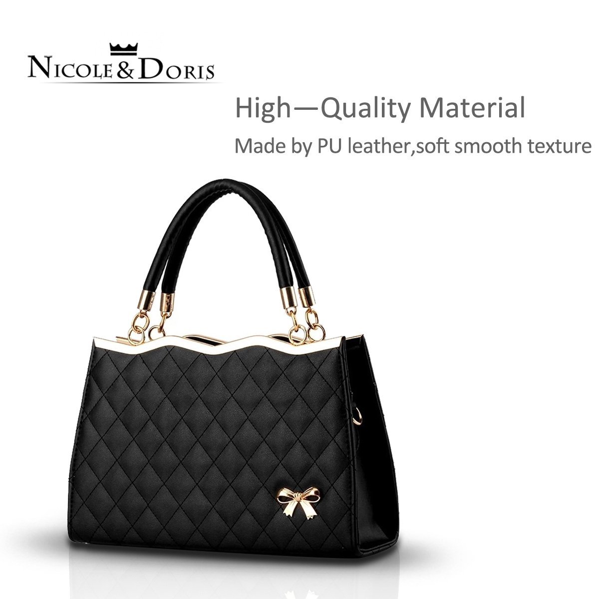 Сумка Nicole&Doris, женская, с ручкой, патентованная кожа, ракушка, черная, фото №3