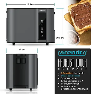Тостер Arendo Touch Frukost 2 скибки Нержавіюча сталь 800 Вт synthetic.ua - Фото 1