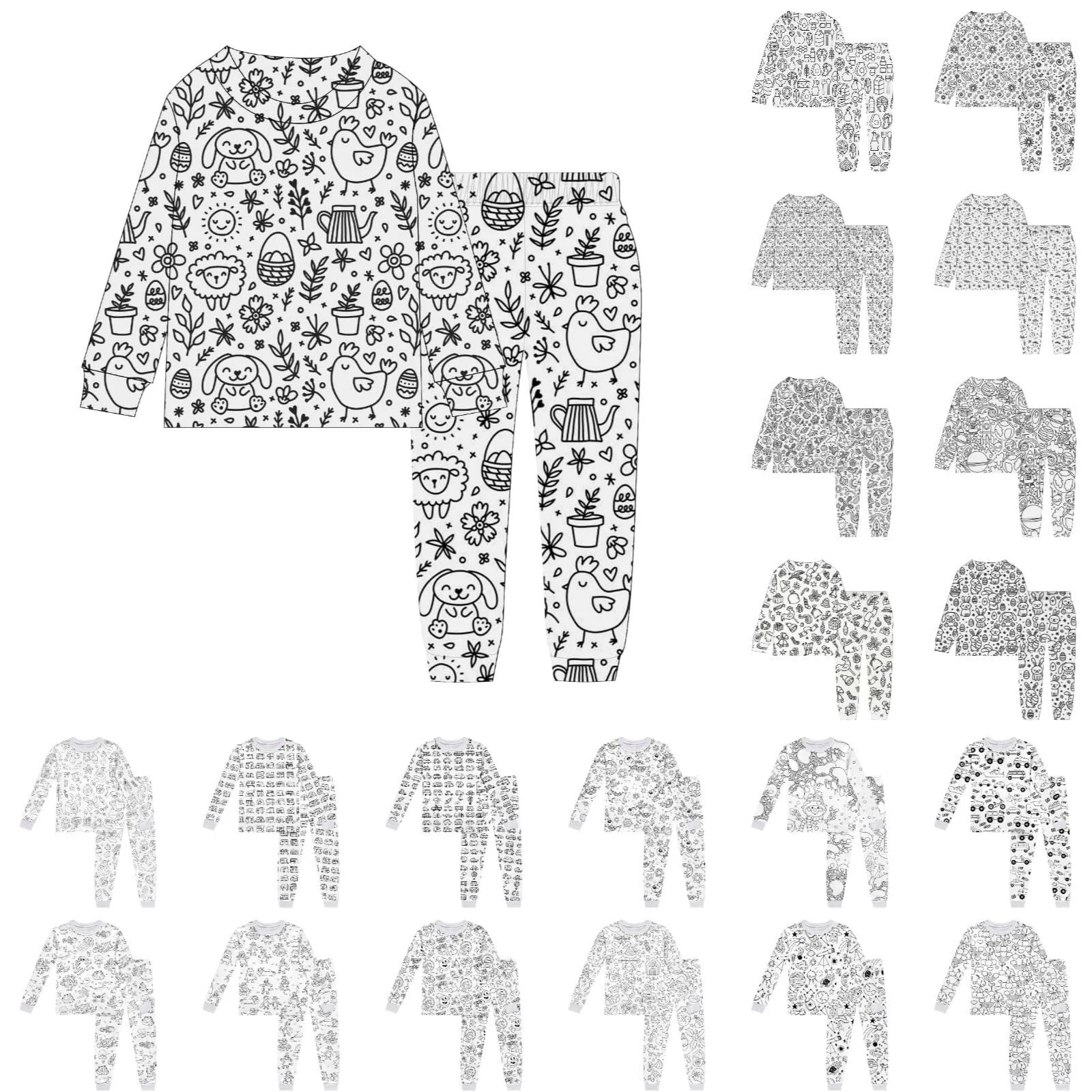 Детская пижама Vhersily, Набор для раскрашивания дома своими руками, Одежда для сна, Мультяшный принт, Набор для покраски, Домашний костюм из двух предметов для мальчиков и девочек 2-9 лет, фото №1