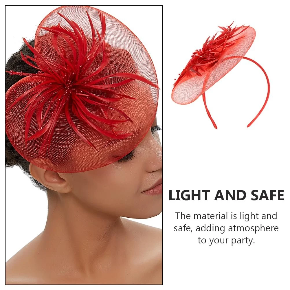 Капелюшок для вечірки ABOOFAN з квітами та пір'ям, елегантний, червоний, фото №2 Капелюшок для вечірки ABOOFAN з квітами та пір'ям, елегантний, червоний, фото №2