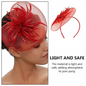 Капелюшок для вечірки ABOOFAN з квітами та пір'ям, елегантний, червоний synthetic.ua - Фото 1