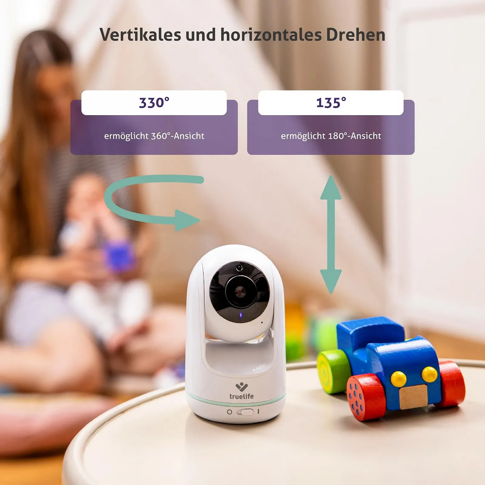 Відеоняня TrueLife NannyCam R5 360° 720p 5" LCD 300 м Нічне бачення 8 колискових 16 годин роботи, фото №2