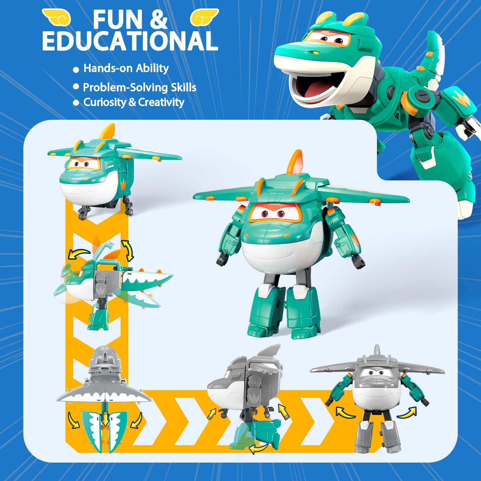 Трансформер Super Wings Tino & Pet, 14.5 см фигурка, с домашним питомцем 4.3 см, фото №3