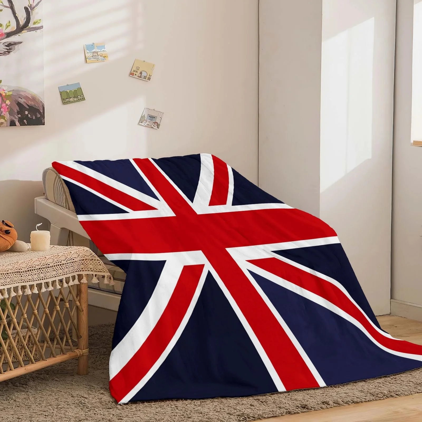 Покривало Флаг Великої Британії Проста М'яка Вовняна 150 x 200 см Блакитна та Червона, фото №6