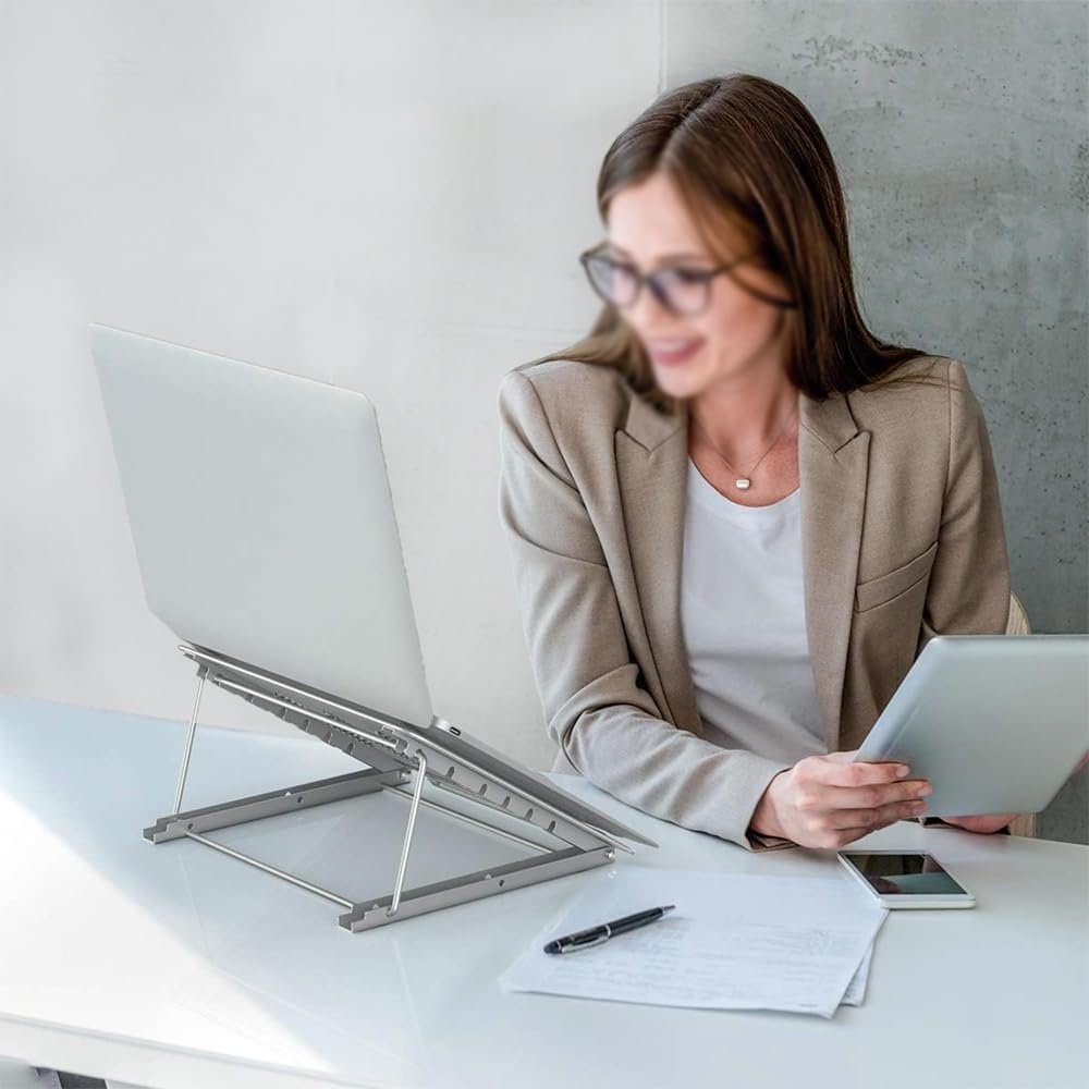 Подставка для ноутбука регулируемая, алюминиевая, серебристая, фото №6