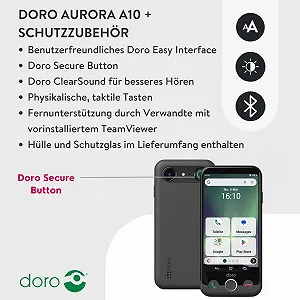 Смартфон Doro Aurora A10 для літніх людей з кнопкою допомоги GPS та бездротовою зарядною станцією Graphite synthetic.ua - Фото 1