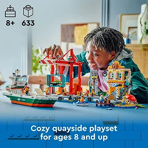 Конструктор LEGO City Морской порт с грузовым кораблем, игрушечный контейнерный кран и лодка с 8 минифигурками, набор для мальчиков и девочек от 8 лет, детский подарок, 60422 synthetic.ua - Фото 1