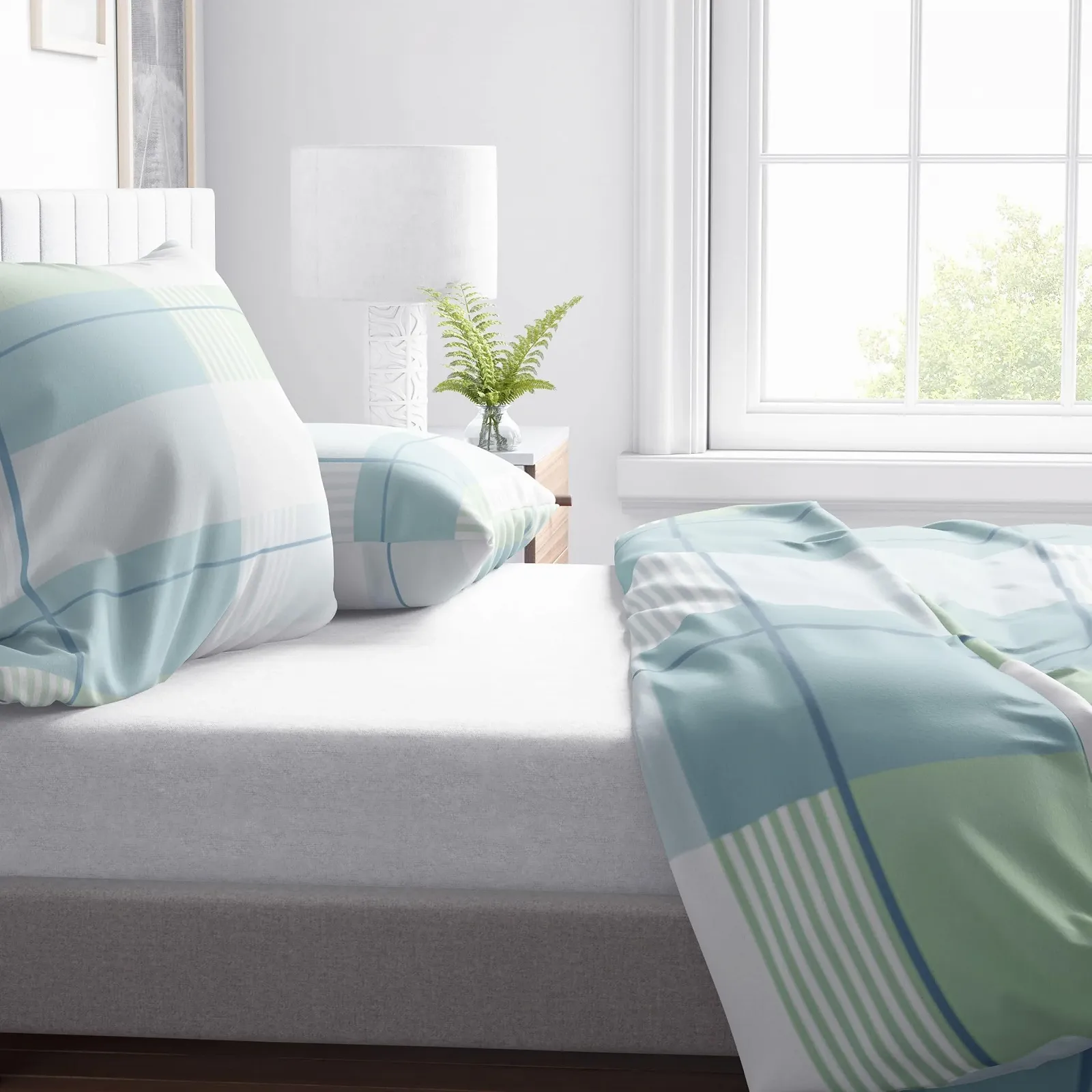 Постільна білизна фланелева Leonado Vicenti Winter 135 x 200 см, смугаста, зелена/бензинова, потайна блискавка, фото №4