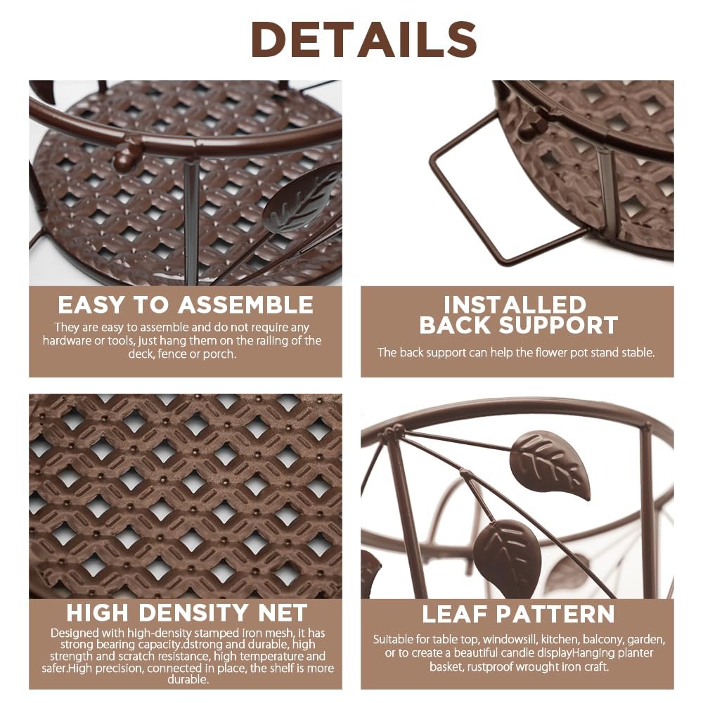 Кошики для рослин на перила Ковані 3 шт. 21.8 x 17.8 x 11.9 см Шампань, фото №2