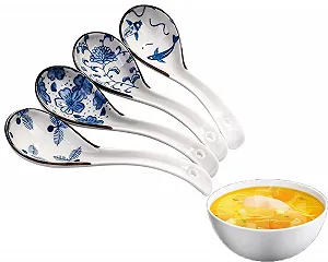 Ложка для супу керамічна 4 шт. з унікальним візерунком для рамену, пельменів, рисової локшини, вонтонів, локшини та супів - Фото 1