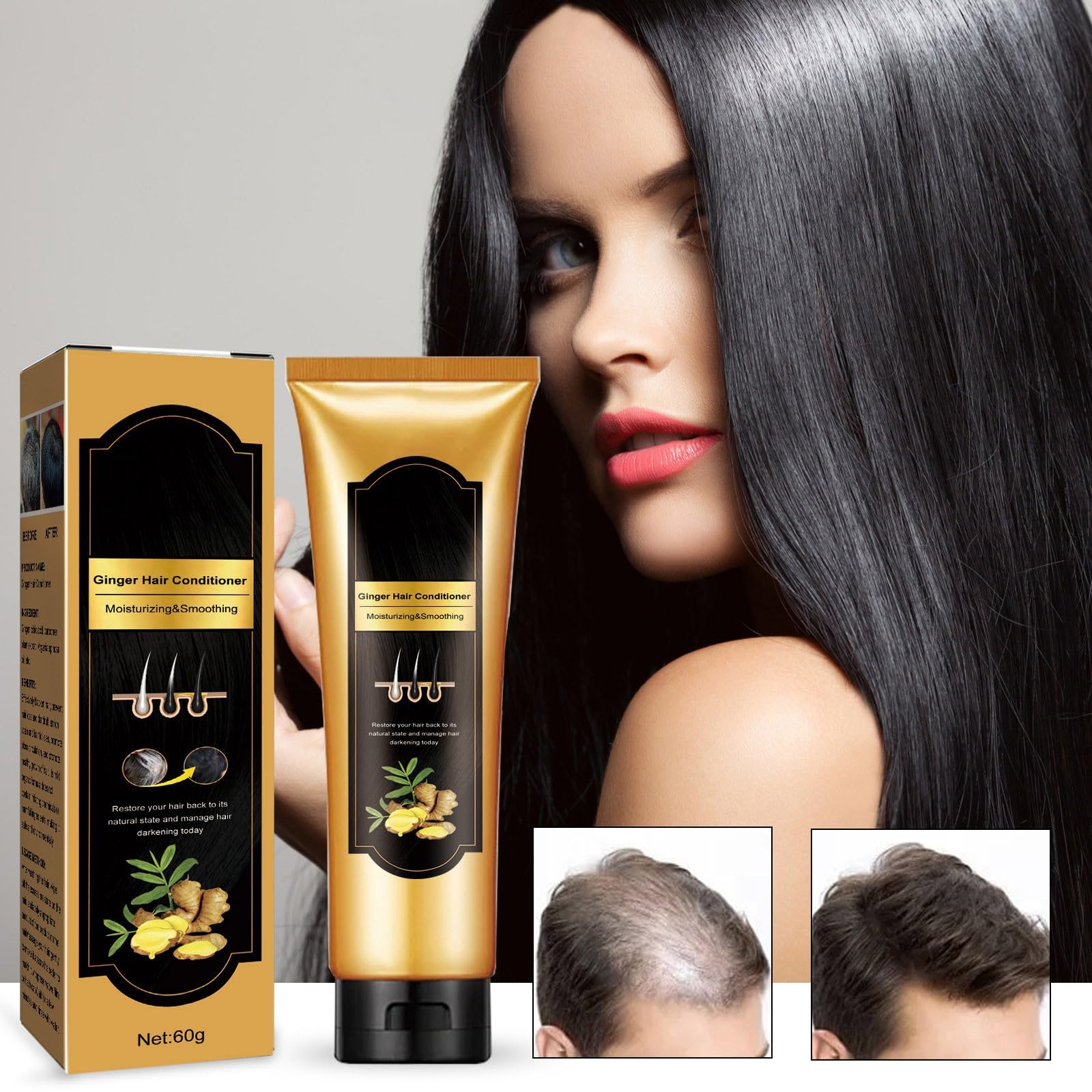 Кондиціонер Ginger Moisturising Hydrating Repairing Hair Natural Ginseng Extract 60 мл, фото №3