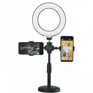 Кольцевая Led лампа Refil Light 16 см на круглом штативе с 2 держателями L-16 - Фото 1