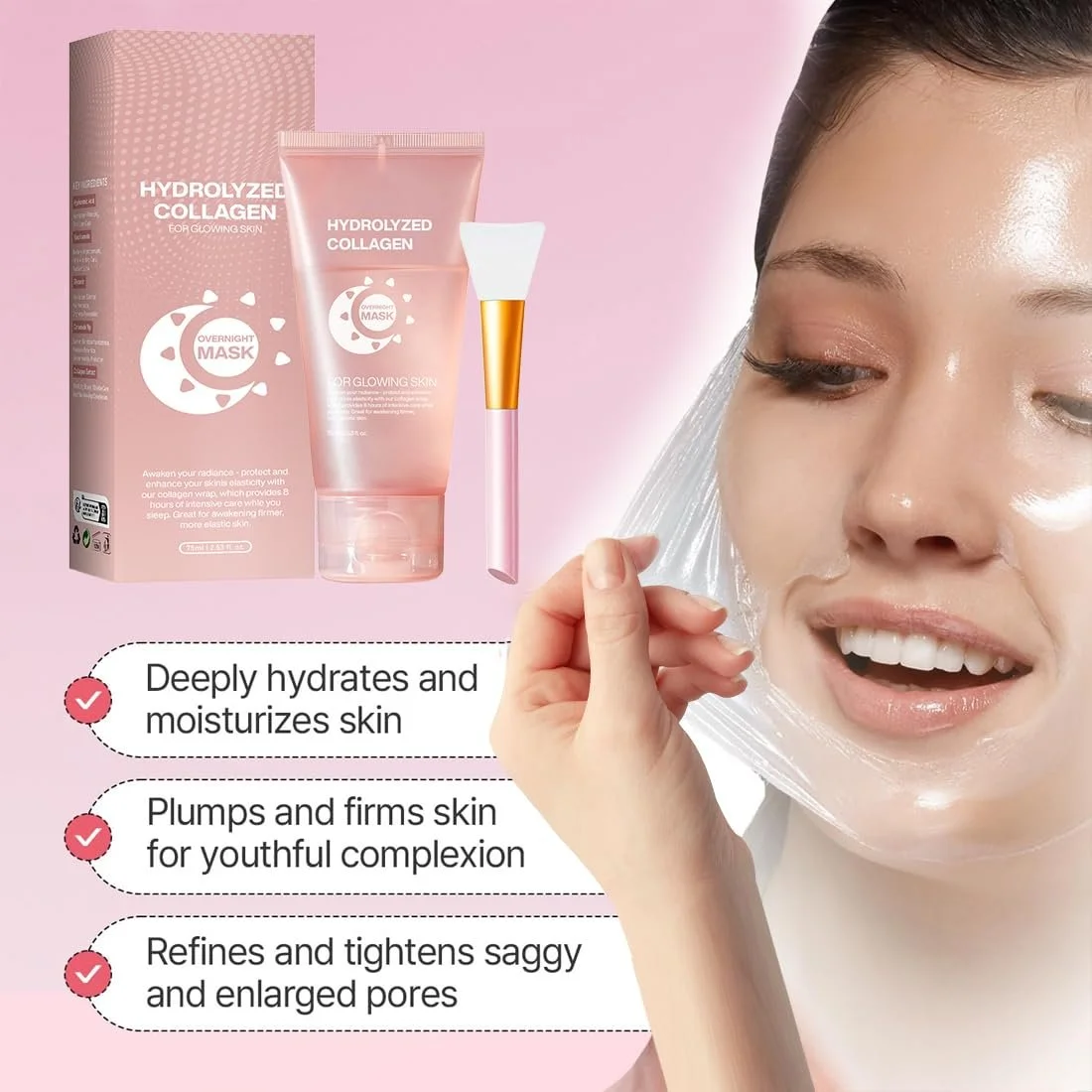 Нічна маска для обличчя з колагеном Collagen Overnight, нічний пілінг, маска-плівка з колагеном для всіх типів шкіри, фото №3