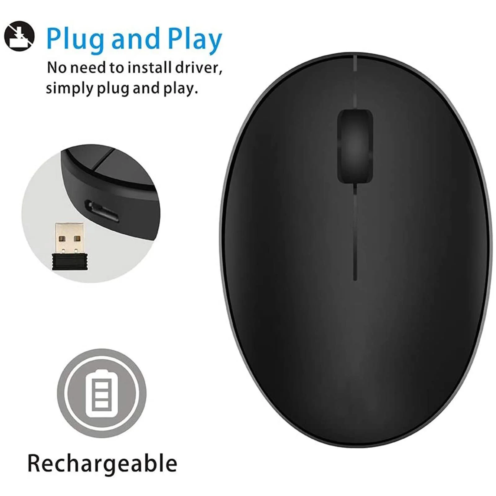 Миша Uiosmuph Mini Small Wireless Rechargeable 1000 DPI Чорний, фото №2