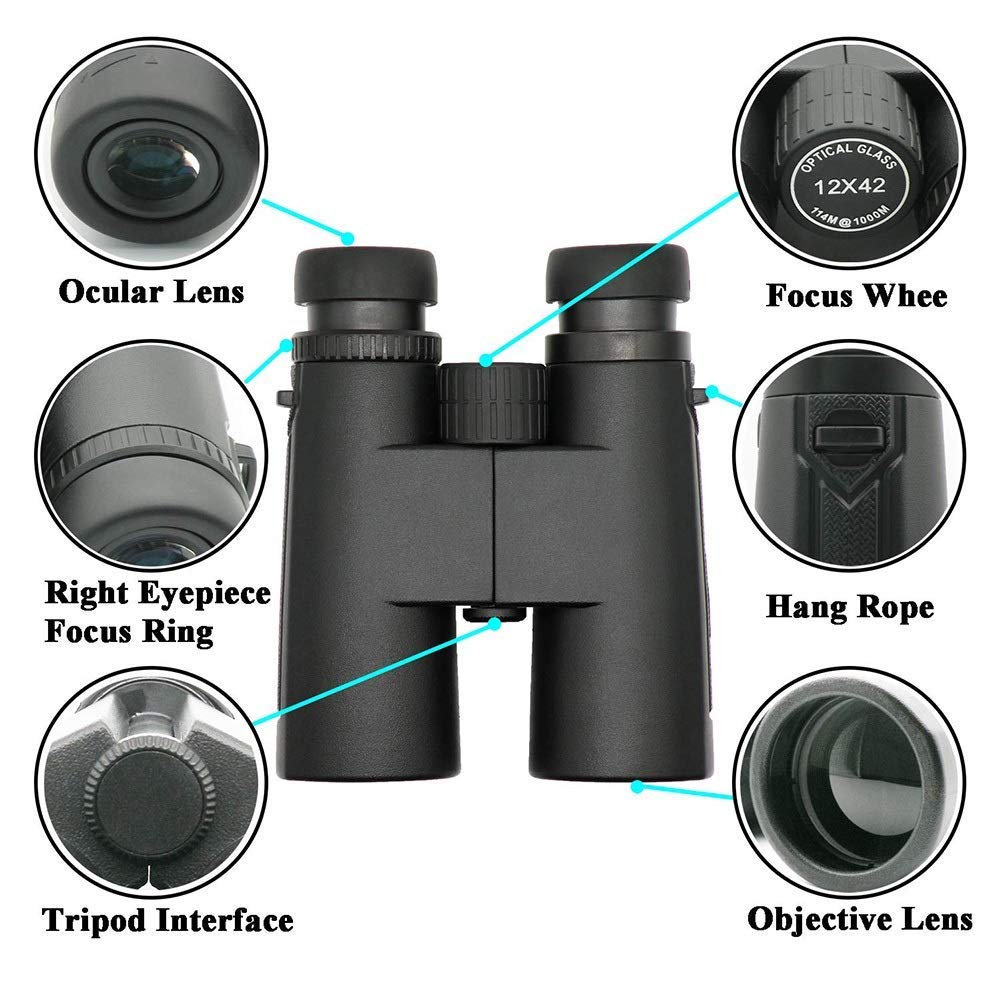 Бінокль Fernglas 12x42 слабке світло легкий великий окуляр чорний, фото №6