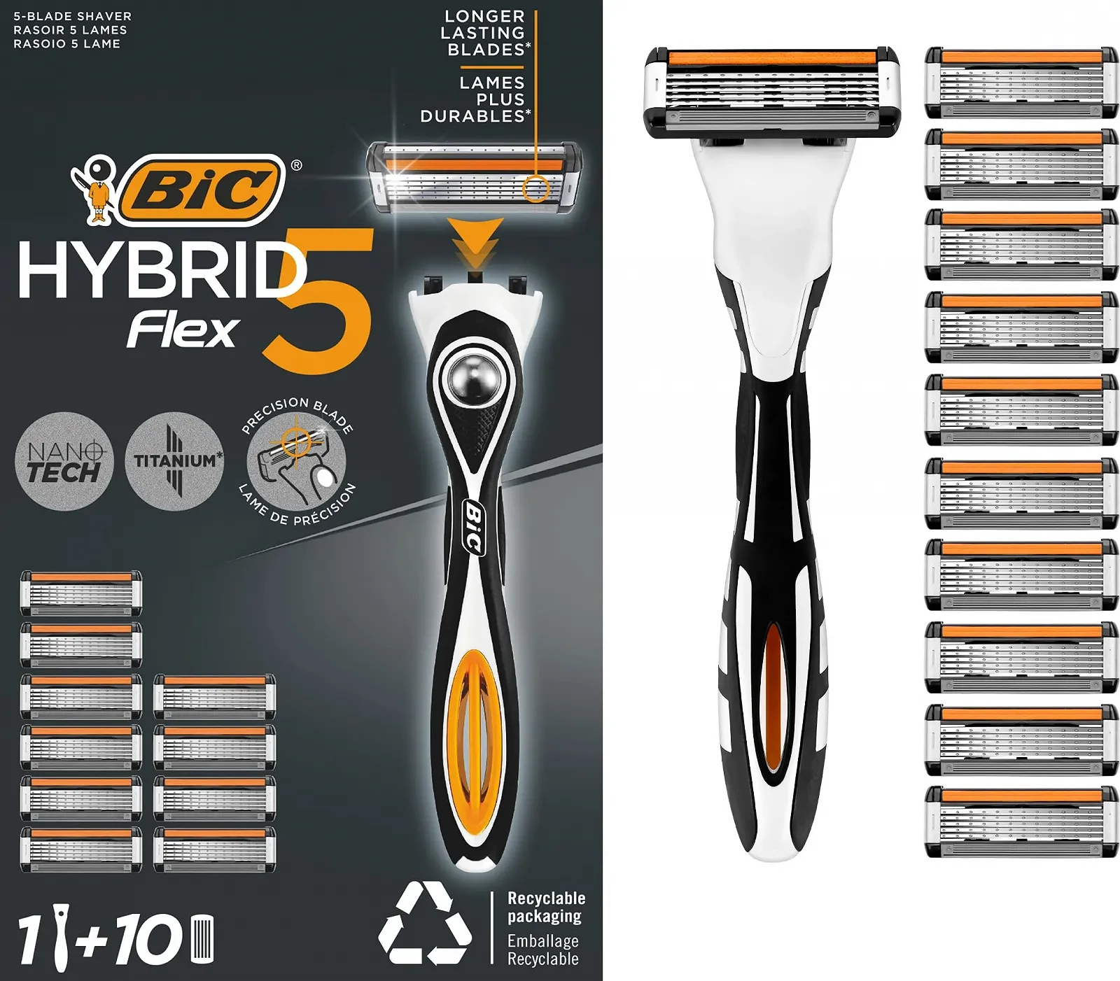 Бритва BIC Hybrid 5 Flex с 10 сменными лезвиями, фото №1