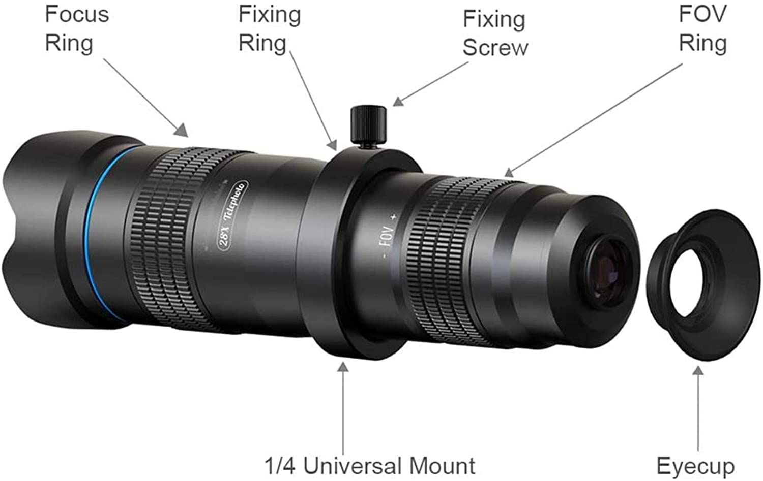Монокуляр QHYTL Teleskop HD 28x з телефотооб'єктивом та затвором, фото №2