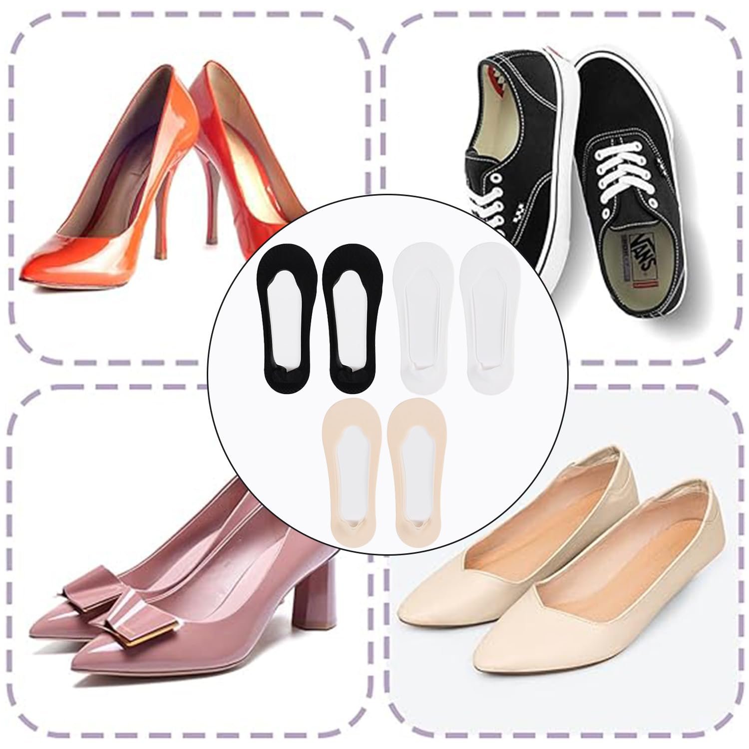 Женские носки-невидимки Без бренда 6 пар Цвета: черный, белый, телесный, фото №6