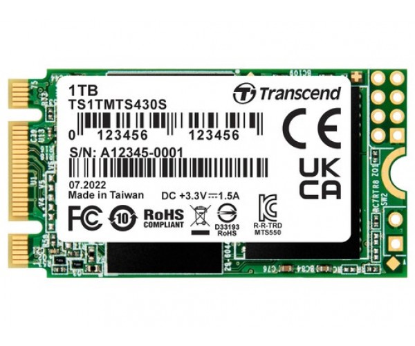 Твердотільний накопичувач M.2 1Tb Transcend 430S SATA3 3D TLC 560/520 MB/s формат 2242 TS1TMTS430S, фото №1