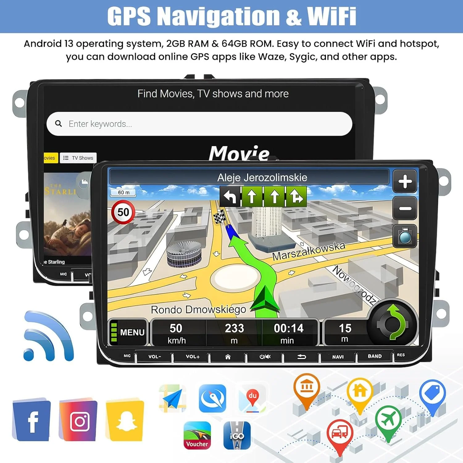 Штатная автомагнитола Hikity для VW Golf 5 Golf 6 Passat B6 Touran EOS Polo / 9" / Сенсорная / 2/64Гб / Android 13 / Bluetooth / WI-FI / GPS / USB, фото №2