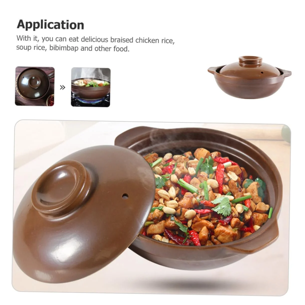 Кастрюля для тушения керамическая термостойкая с двойными ручками для газовых плит, фото №6