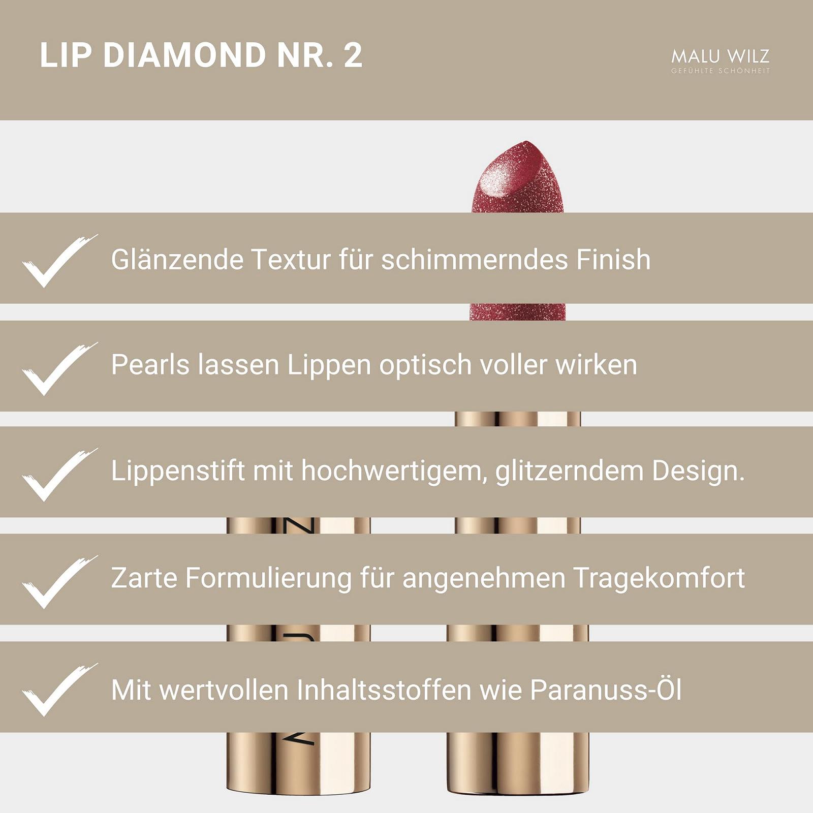Помада Malu Wilz Lip Diamond No. 2 Luxury Red Блестящий Жемчужный Эффект Уход с Витамином E, фото №4