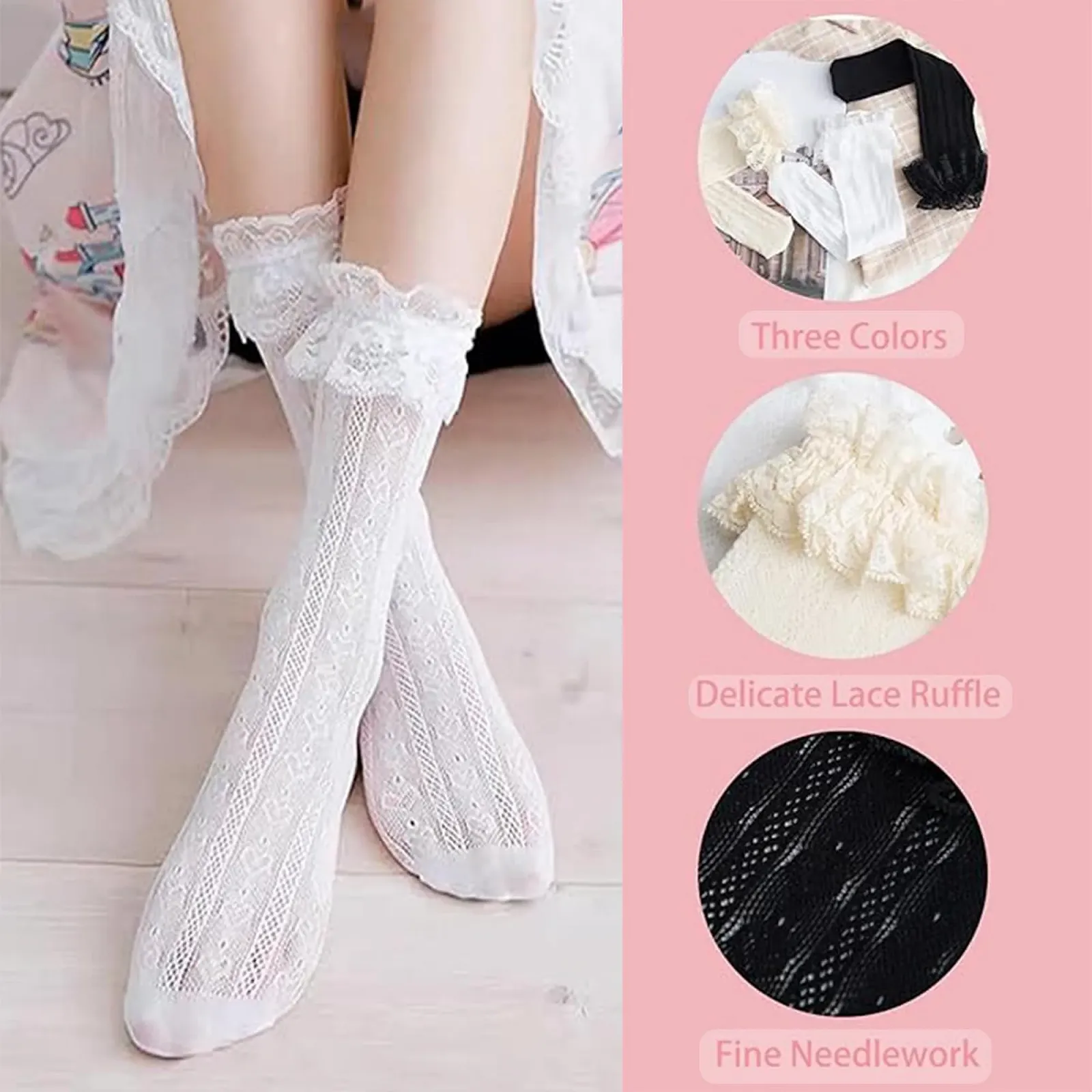 Шкарпетки з рюшами та бантом для жінок, 3 пари, фото №4 Шкарпетки з рюшами та бантом для жінок, 3 пари, фото №4