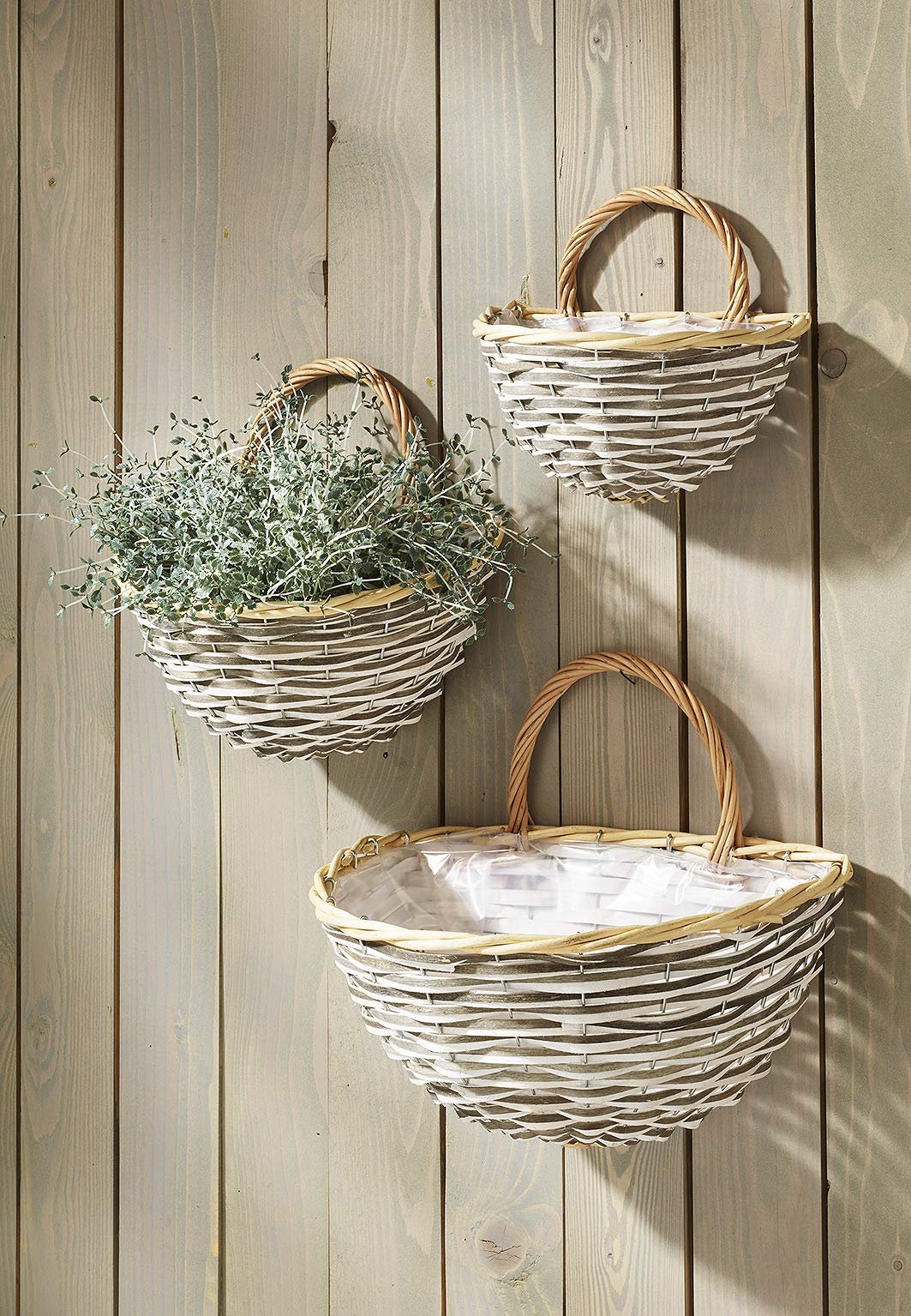 Настінні кошики Kobolo набір 3 шт. дерево з плівкою Сірий, фото №2