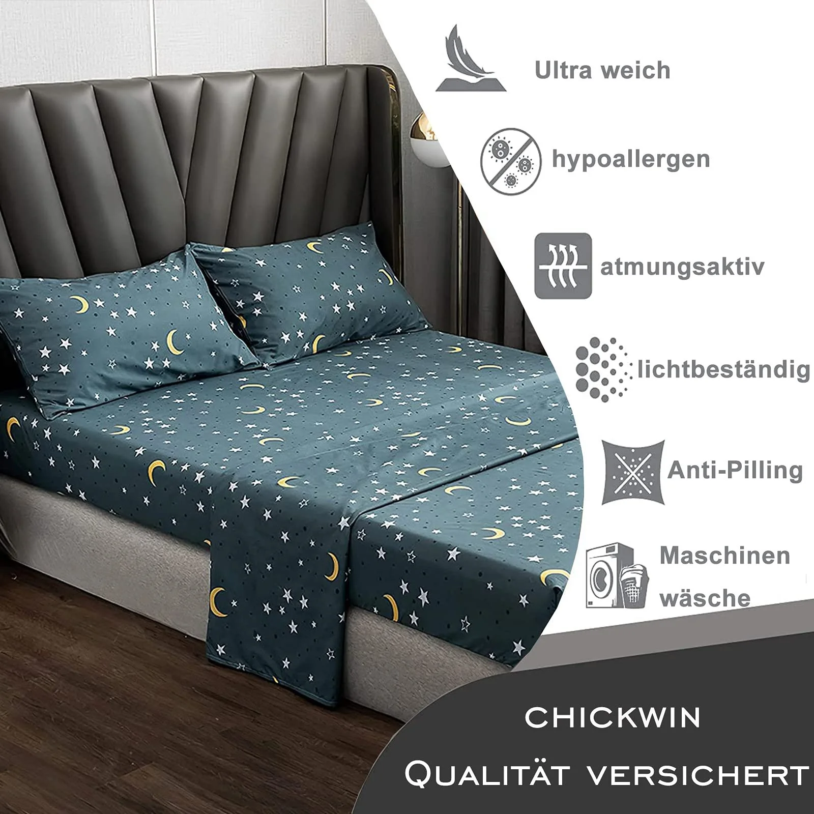 Простыня на резинке Chickwin 120 x 200 см, для односпальной кровати, 100% микрофибра, фото №3