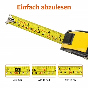 Рулетка Amazon Basics самозажимная (10 м) метрическая шкала MID точность черный желтый synthetic.ua - Фото 1