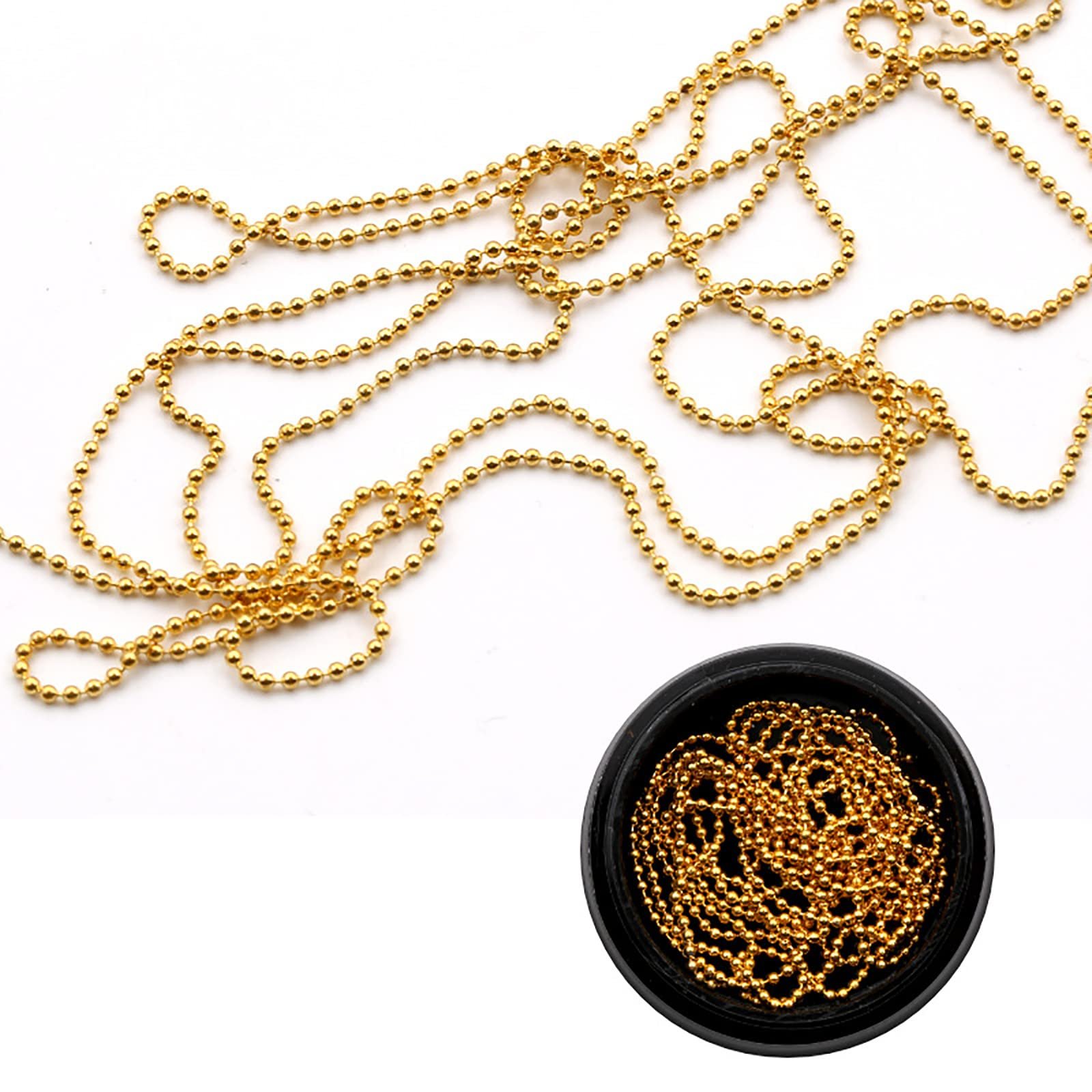 Стрази для нігтів, макіяжу, взуття, маленькі круглі сталеві кульки, ланцюжок 1 коробка, золотий, фото №1