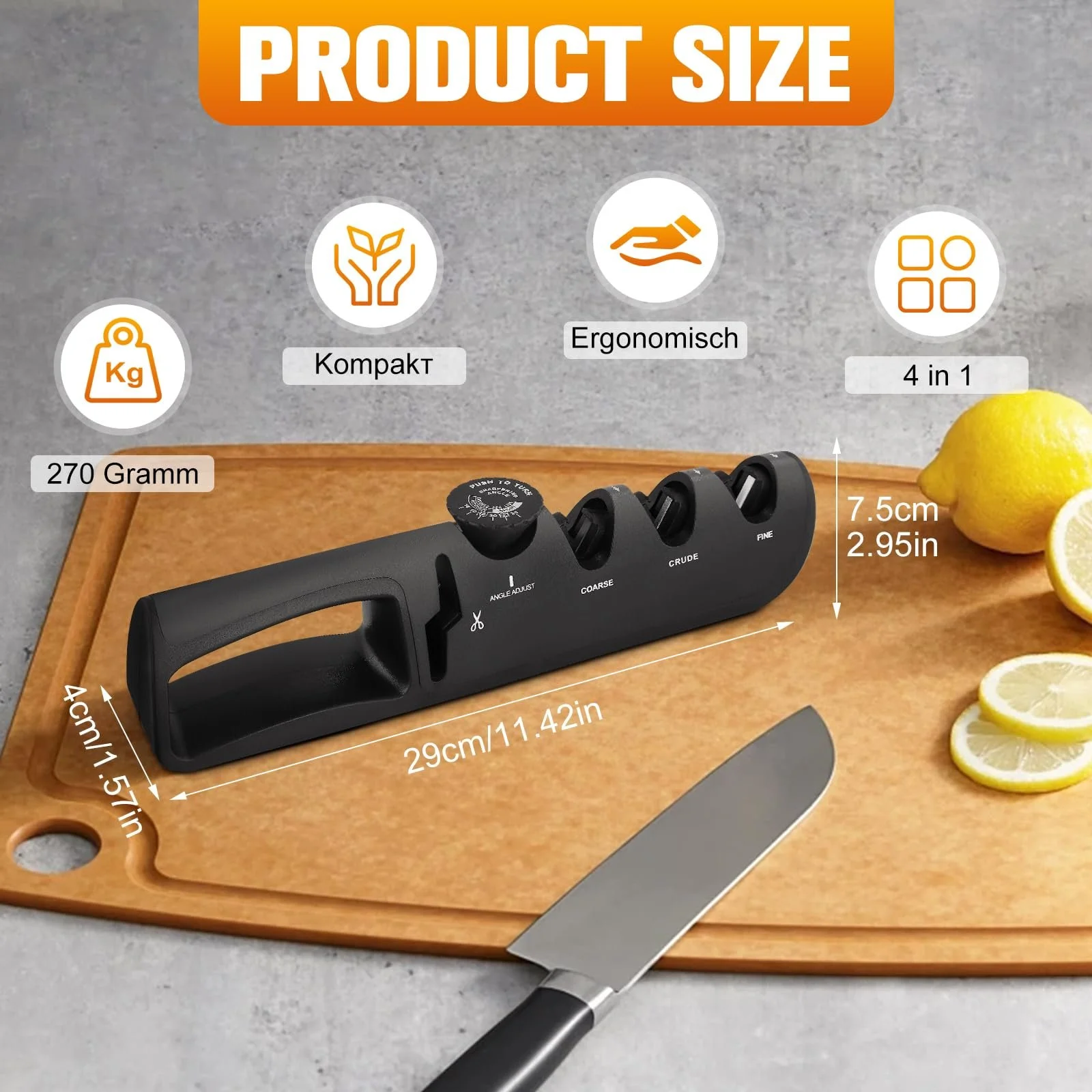 Ручне точило для ножів 4-в-1 Professional з регульованим кутом 14-24°, фото №5